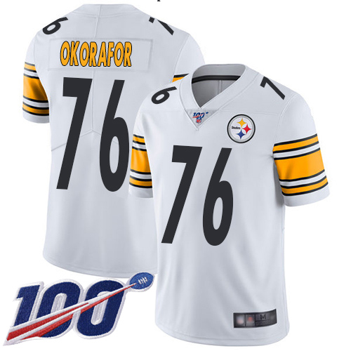 Men Pittsburgh Steelers Football 76 Limited White Chukwuma Okorafor Road 100th Season Vapor Untouchable Nike NFL Jersey